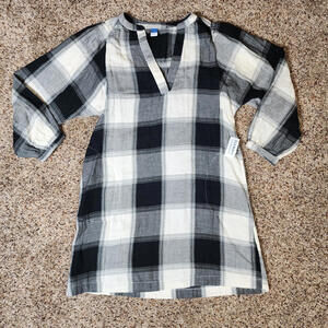 Old Navy Buffalo Plaid Pullover Shirt Dress Womens Size Large Black White Pocket